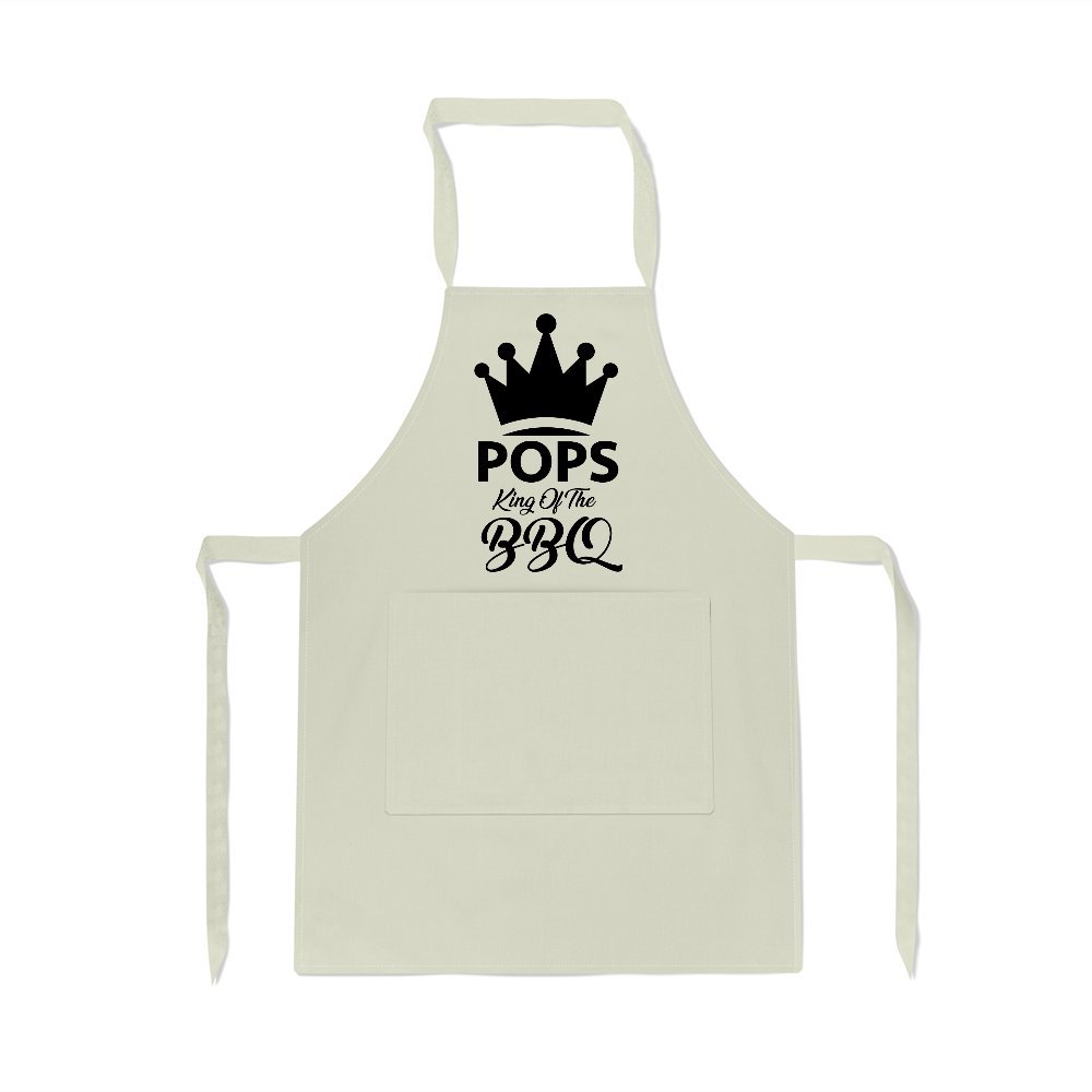 Kickass Tees Pops King Of The BBQ Apron One Size Natural Father's Day Gift Funny BBQ Cooking Present