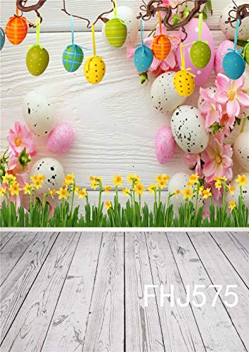 LB 6x9ft Fabric Spring Easter Backdrops for Photography Colorful Eggs Flowers Rustic Wood Backdrops for Easter Baby Shower Party Kids Portraits Banner Photo Booth Studio Props