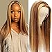 Subella HD Transparent Highlight Lace Front Wigs Human Hair for Black Women 180% Density Brazilian 4/27 Straight Human Hair Wigs Pre Plucked Hairline with Baby Hair(18inch)