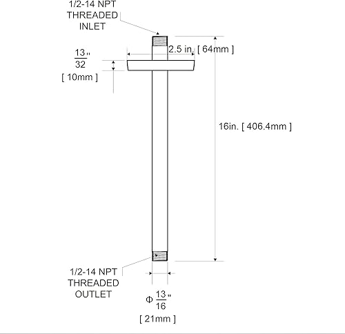 Miniatura 7 de OFFO Brazo de ducha con brida, 16 pulgadas de níquel cepillado para montaje en techo, cabezal de ducha de lluvia de repuesto, brazo recto, montado