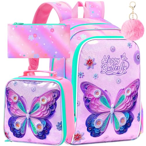 Image of WZLVO 3PCS Kids Backpack for Girls, Unicorn Dinosaur Animal Prechool Elementary Kindergarten School Bookbag with Lunch Box
