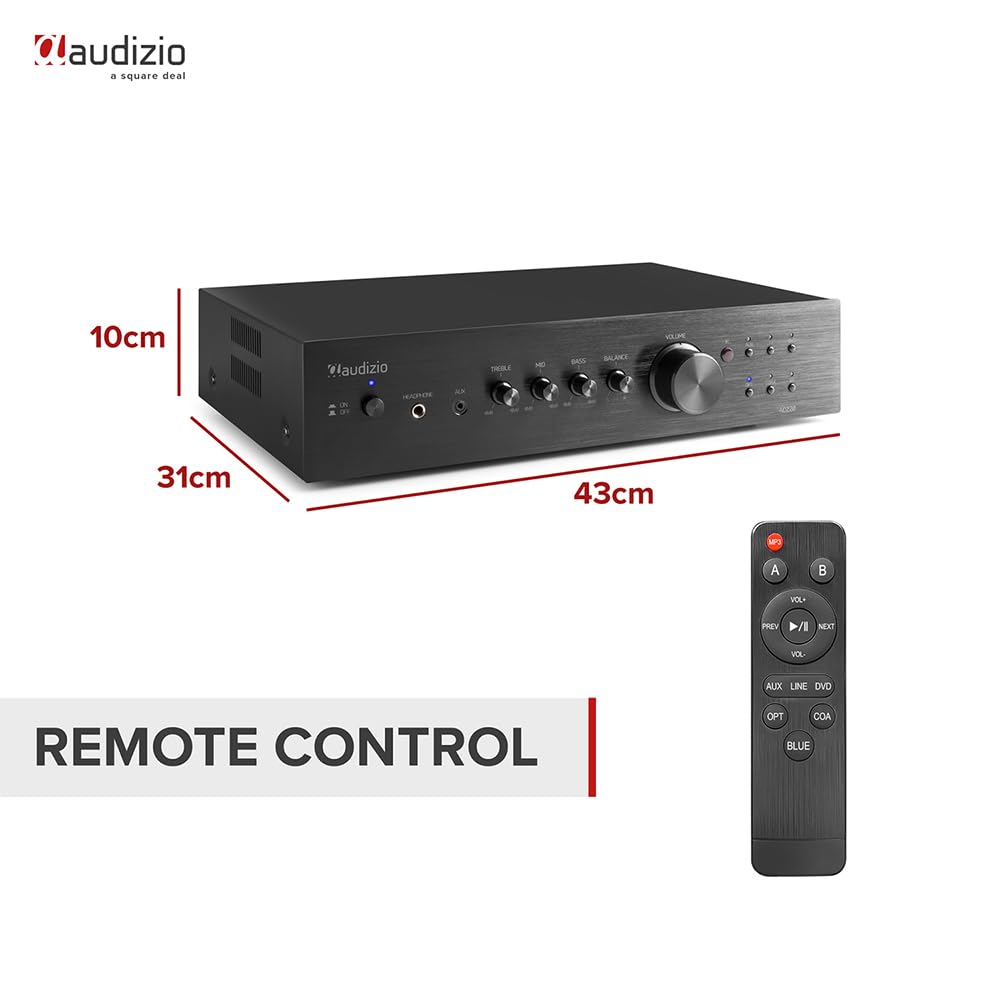 Audizio AD220B - Hifi-Verstärker, 2 x 200 Watt 2.1 Audio-Verstärker mit Bluetooth-Funktion, Schwarz