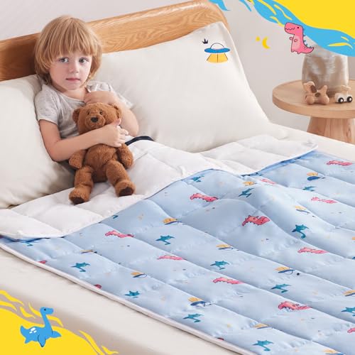 anfie Weighted Blanket Kids (36"x48" 5lbs) Weighted Blanket Cooling Blanket for Sleeping,Throw Size Breathable Blanket with Premium Glass Bead(Light Blue Dinosaur)