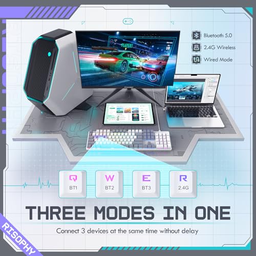 Image of Wireless Mechanical Keyboard, Triple Mode 2.4G /USB-C /Bluetooth Gaming Keyboard, 104 Keys Programmable, Customize RGB Backlit, Red Switch, Bicolor PBT Keycaps, Rechargeable Wired Keyboard for Laptop PC