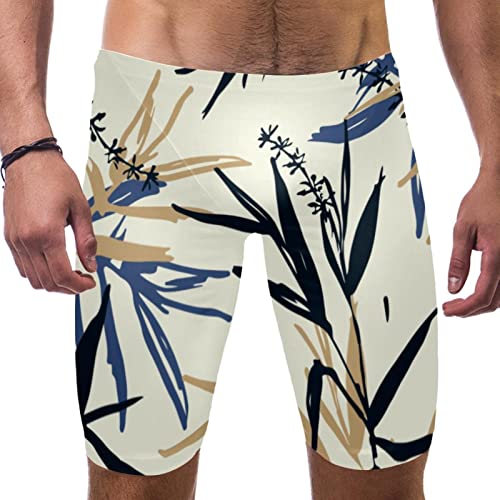 Bañador natación hombre sin rozaduras de pernera cuadrada azul y beige