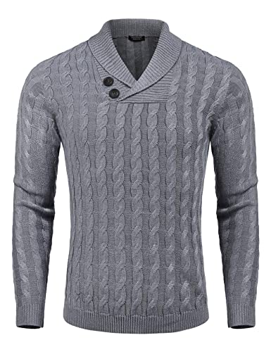 COOFANDY Men's Slim Fit Cable Knit Pullover Sweater
