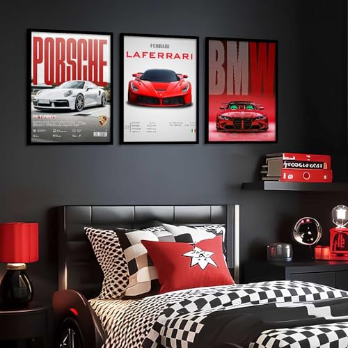 Image of kotart Big Sports Car Framed Posters Gift Items for Boys Room Wall Decoration Bedroom Living Room Office Studio Decor | Car Poster Frame for Wall Decor Set Of 3 Size (19 X 25 inch)