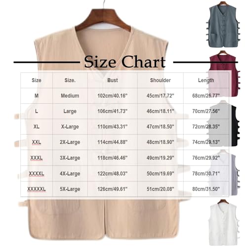 Men's Summer Linen Waistcoat Lightweight Button Down V Neck Vest Side Cutout Tops Beach Vacation Cover Up with Pocket3