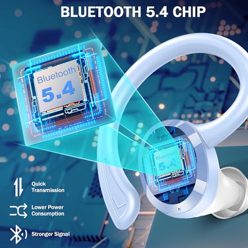 Image of Wireless Earbud, Bluetooth 5.4 Headphones IP7 Waterproof for Sport, 48H Running Wireless Earphones with ENC Noise Cancelling Mic, Deep Bass Over Ear bud with Earhooks for Android, iOS, Workout, Gym