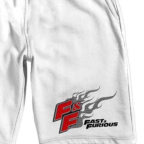 Fast & Furious Red Logo With Black Flames Men's White Sleep Pajama Shorts2