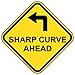 ComplianceSigns.com Sharp Curve Ahead [Left Arrow) Sign, Yellow Reflective, 12 in. on 80 mil Aluminum for Recreation Roadway