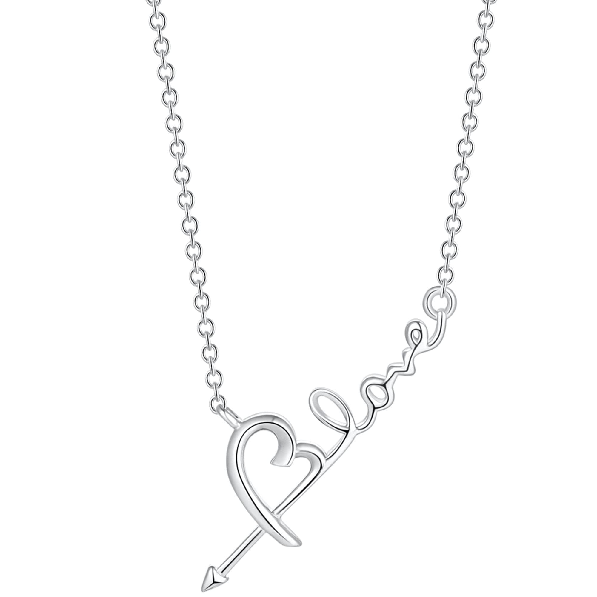 MABELLA925 Sterling Silver Necklace Pendant for Women- Cute Arrow Love Necklace for Girls- Classy Silver Heart Necklace for Girlfriend- 16 to 18 Inch Womens Necklace Gifts for Birthday, Anniversary,