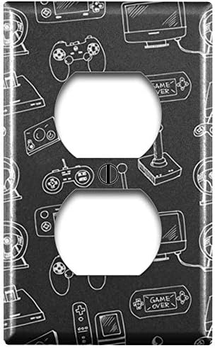 Duplex Outlet Decorative Wall Plate Cover (Doodle Video Games Pattern) image 2