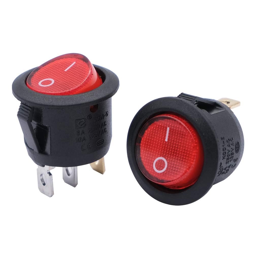 #US 5Pcs Lighted Round Ted Boat Toggle Power Switch Red