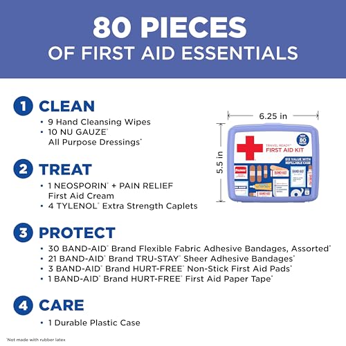 BAND-AID Brand Travel Ready Portable Emergency First Aid Kit for Minor Wound Care, Perfect for Home, Car, Travel, Camping Essentials & Outdoor Emergency Kit, 80 Pieces - Image 5