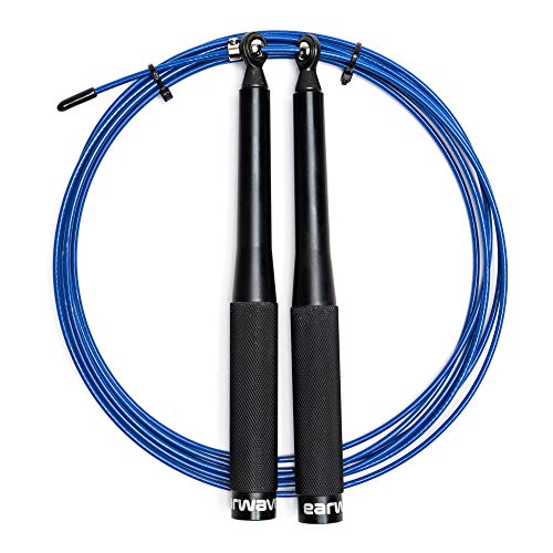 Earwaves ® Momentum Jump Rope - Comba de Aluminio Cross Training. Cable de acero cubierto de pvc de 3 metros. Incluye un cable extra. (Negro) Cover