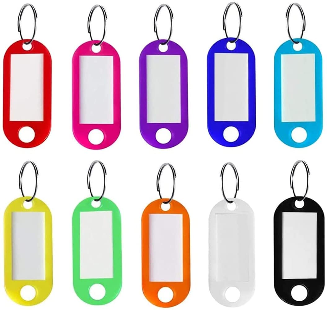 MusolareeInterchangeable Plastic Key Ring Tags with Split Key Ring for Office Hotel Travel Luggage 10 Colours, Multicolored, M