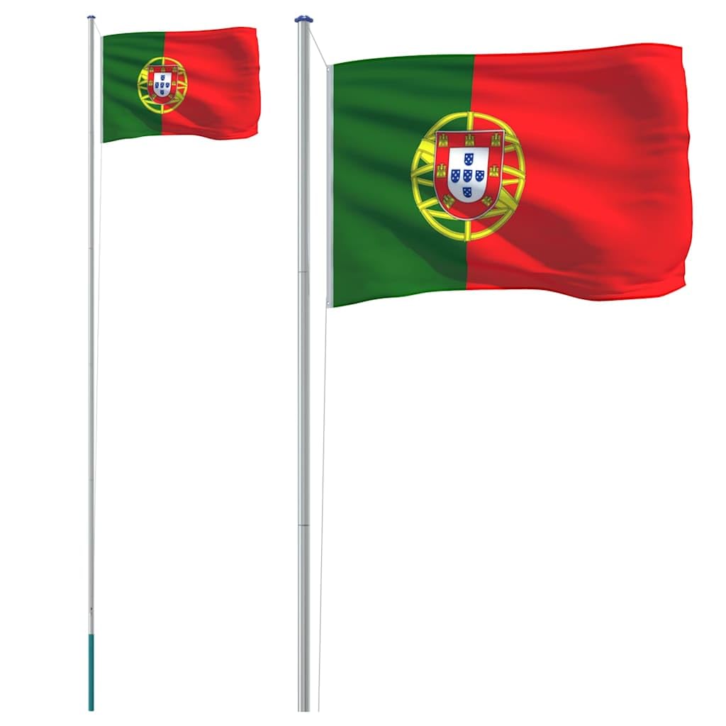 vidaXL Mástil y bandera de Portugal aluminio 6,08 m