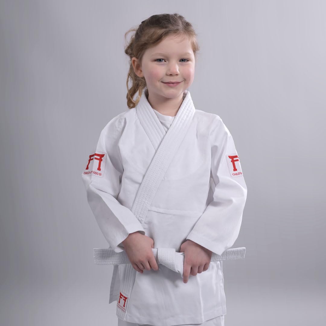 Kimono judo infantil de tela (185 g, algodón de alta calidad, talla 110 cm)