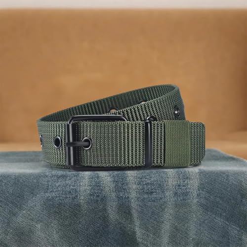 Men's Nylon Jeans Web Belts,Classic Ratchet Waistband,Stretchy Causal Belts with Black Metal Buckle,Green-51.18in2