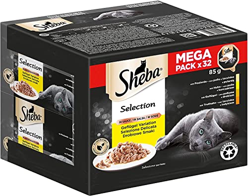 SHEBA Adult Katzenfutter nass - 32x85g Schalen - Geflügel Variation in Sauce - Nassfutter für Katzen - 1 Großpackung