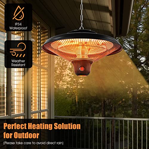 Costway Hanging Patio Heater, 1500W Electric Ceiling Infrared Heater With Remote Control, 3 Heat Settings, Ip34 Waterproof Indoor Outdoor Heater For Large Room, Backyard, Balcony (Black) #TOP3