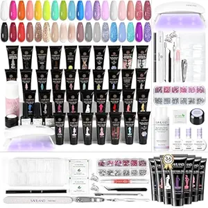 SAVILAND Poly Gel Nail Kit for Pretty Gift: 36 Colors Poly Gel Nail Starter Kit with Slip Solution and Mini U V Lamp Curing Light for Quick Extension Home DIY, Manicure Set Supplies Tools for Starter