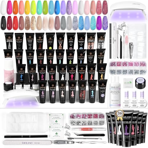 SAVILAND Poly Gel Nail Kit for Pretty Gift: 36 Colors Poly Gel Nail Starter Kit with Slip Solution and Mini U V Lamp Curing Light for Quick Extension Home DIY, Manicure Set Supplies Tools for Starter