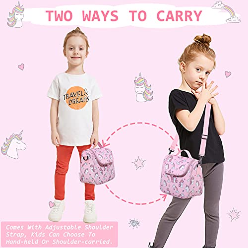 Chase Chic Borsa Termica Porta Pranzo per Bambine, Borsa Porta Pranzo con Tracolla Regolabile per Ragazze, Borsa Frigo Borsa Termica per Studenti, Unicorno Rosa