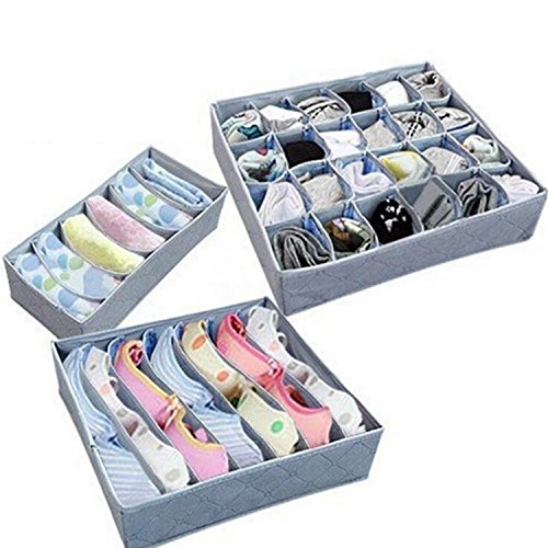 BOLUORY 収納ボックス 収納ケース 引き出し仕切り 3点セット 折り畳み 収納用品 下着 パンツ 靴下 整理ケース 仕切りケース 衣類用 (グレー)
