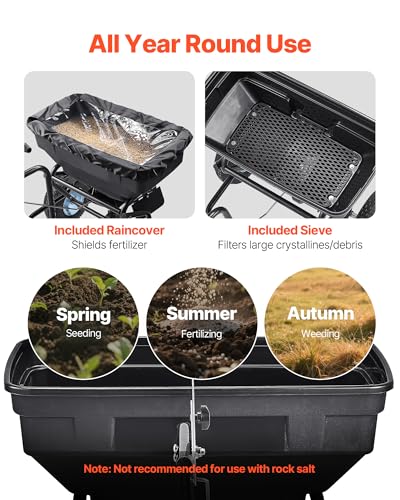 Image of VEVOR Tow Behind Broadcast Spreader, 130LBS Capacity, Tow /Push Garden Spreader with 13 in Tires, 30 Adjustable Setting & 9.8 ft Spreading Width, Lawn Spreaders for Seed, Fertilizer, Salt, Ice Melt