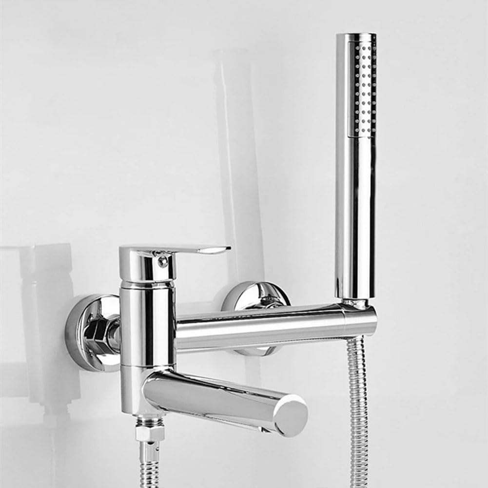 HADECOLL Brushed Gold Bathtub Faucet Wallmounted Brass Singlehandle Tub Mixer With Handheld Shower Modern Bathtub Tap Stylish Bathing Accessories,C