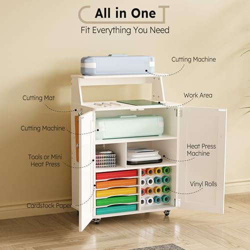 Craft Organizer Cart & Storage Cabinet, Crafit Rolling Storage Organizer with Vinyl Roll Holder for Craft Room Home Organization