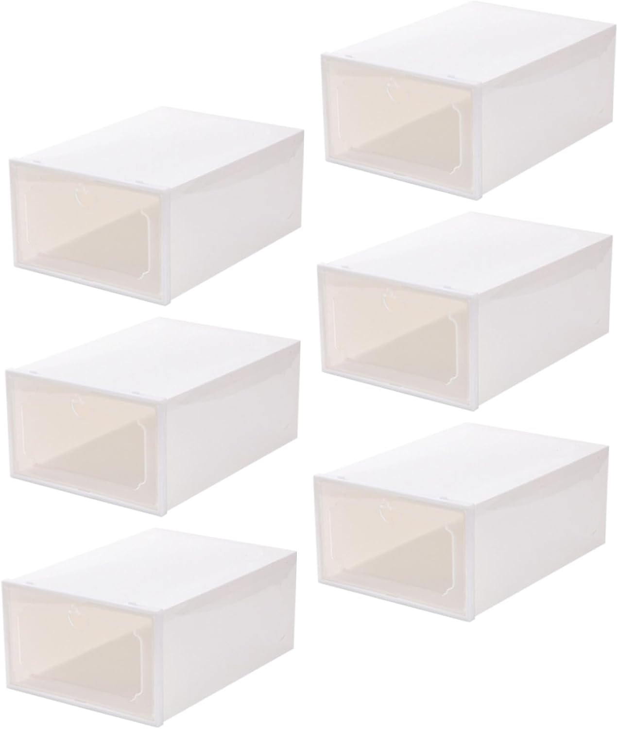 COHEALI 6pcs Large Plastic Shoe Storage Boxes with Flip-top Compartments, Thickened Stackable Shoe Organizer for Women’s Sneakers and Boots, Pearl White Storage Containers for Closet