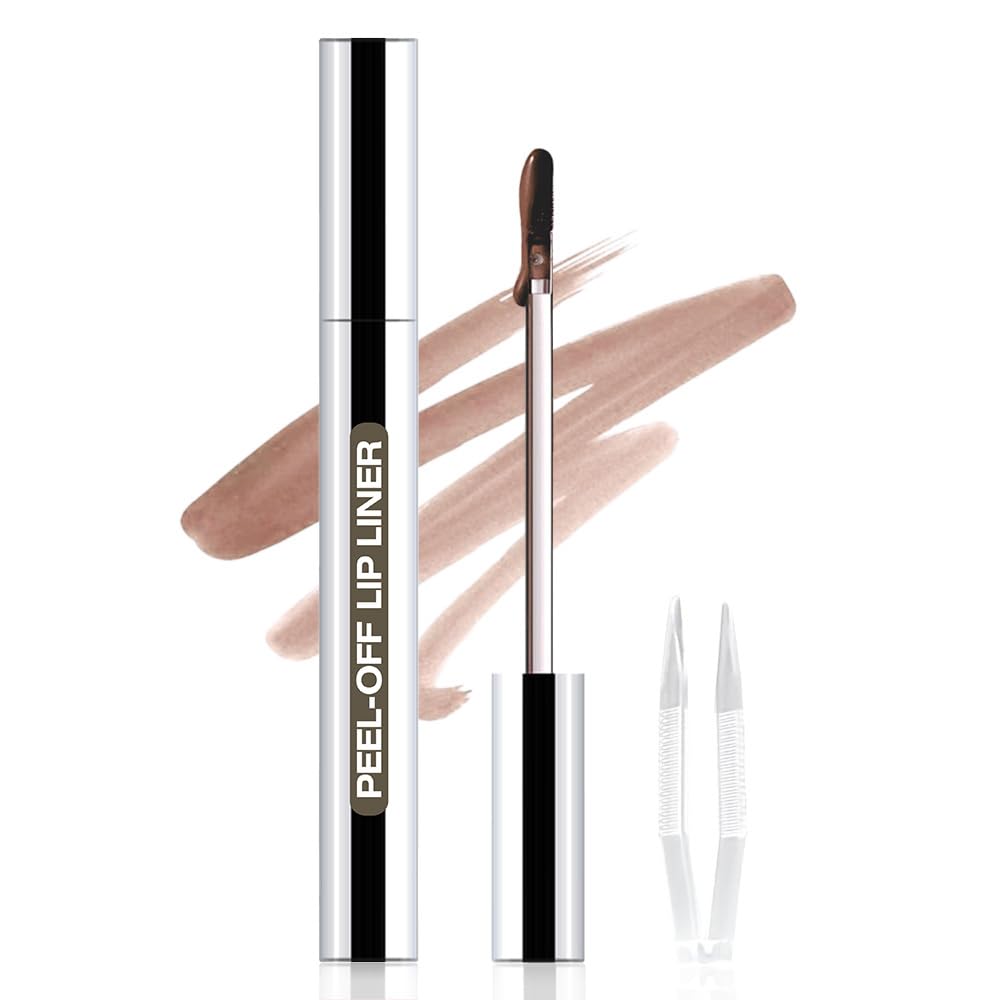 Matte Lip Stain Peel Off Lip liner with Tweezer, Dark Brown Peel Off Lip Stain, Long Lasting Waterproof Lipstick Lip Gloss Tattoo, Transfer-proof for All Skin Types, 05#