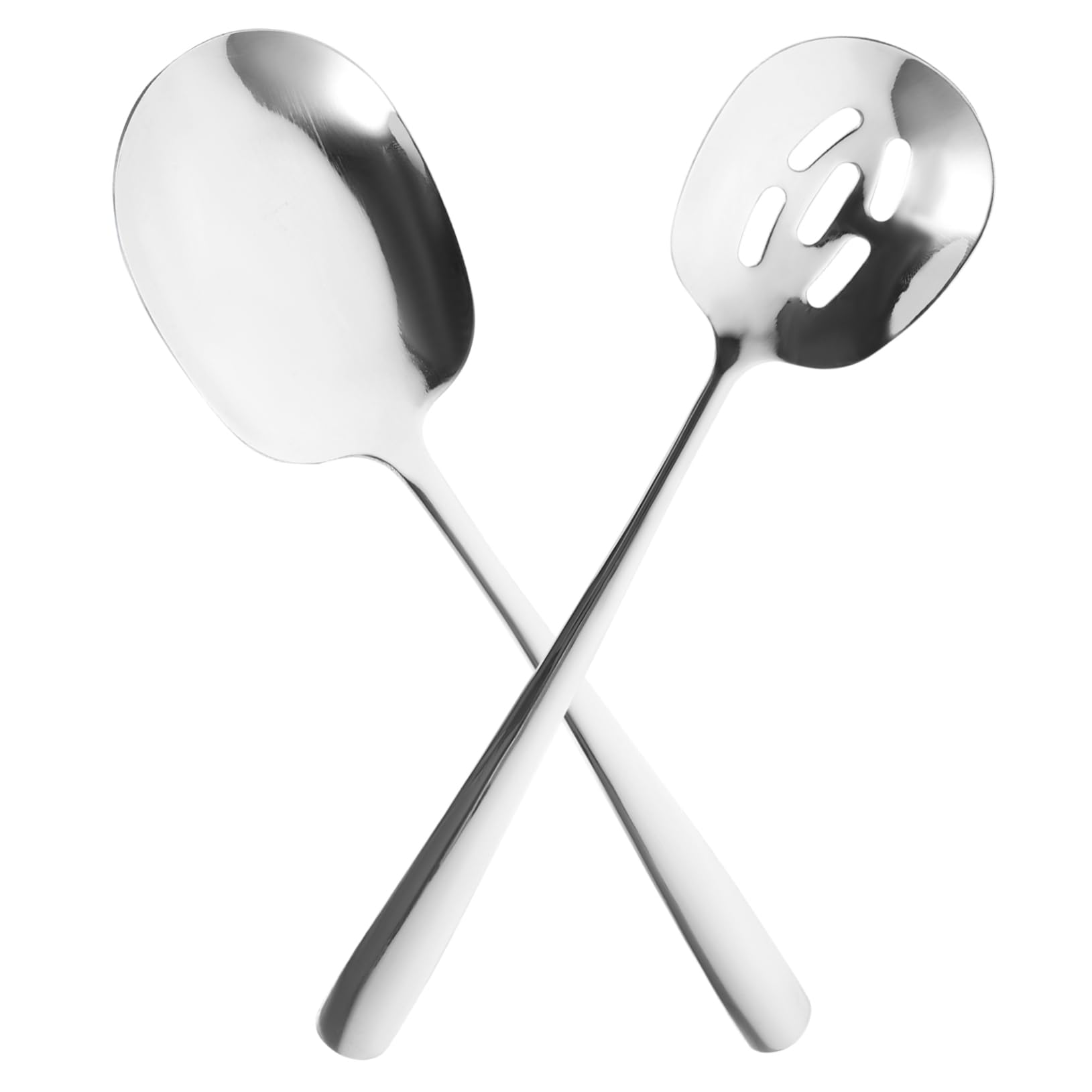 SOLUSTRE 2pcs Extended Stainless Steel Slotted Serving Spoon Portable Dinner Utensil for Kitchen
