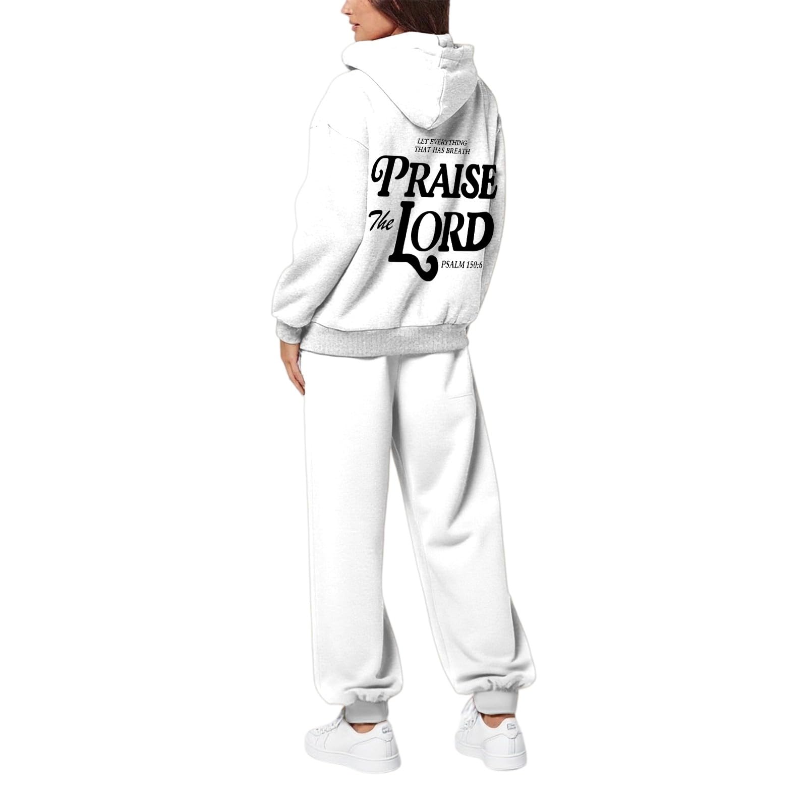 Completo tuta casual da donna con stampa di lettere, felpa con cappuccio e coulisse, pantaloni jogger, manica lunga, zip e tasche
