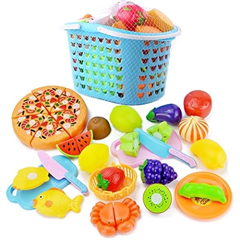 NIWWIN Play Food Fruit Toys, 27 Pieces Kitchen Playsets,Fake Role-Player Games, Kitchen Fruit and Vegetable Cutting Toys, Pretend Play Preschool Education Toy Kid's Gift Cover