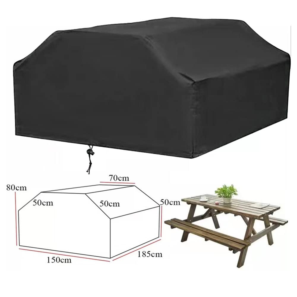 Fundas para mesa de patio, color negro, rectangulares, ajustables, para picnic al aire libre, cocina