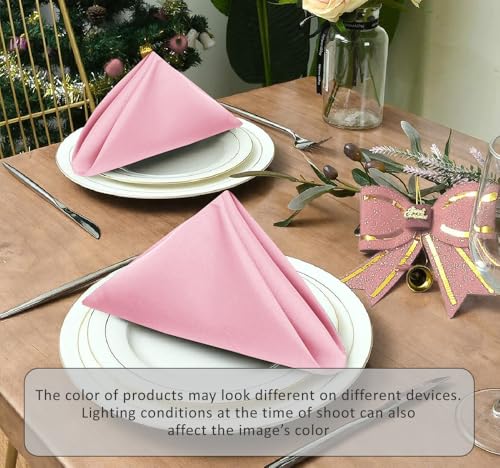 Image of Ruvanti Cloth Napkins Set of 12, 18x18 Inches Napkins Cloth Washable, Soft, Durable, Absorbent, Cotton Blend. Table Dinner Napkins Cloth for Hotel, Christmas, Dinner, Parties - Pink