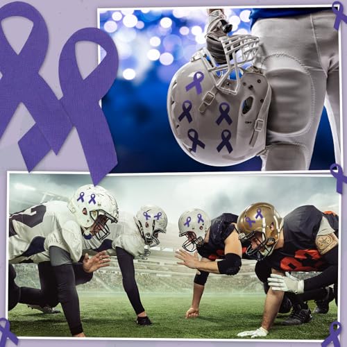 Image of Jenaai 100 Pcs Purple Domestic Violence Awareness Ribbon Stickers Alzheimers Football Helmet Decals Football Helmet Stickers for Cancer Awareness Events Support Fundraisers Sports
