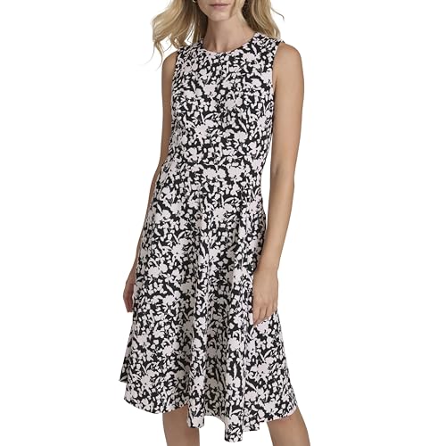 Image of Calvin Klein Women's Sleeveless Round Neck Knee Length Crepe A-line Dress