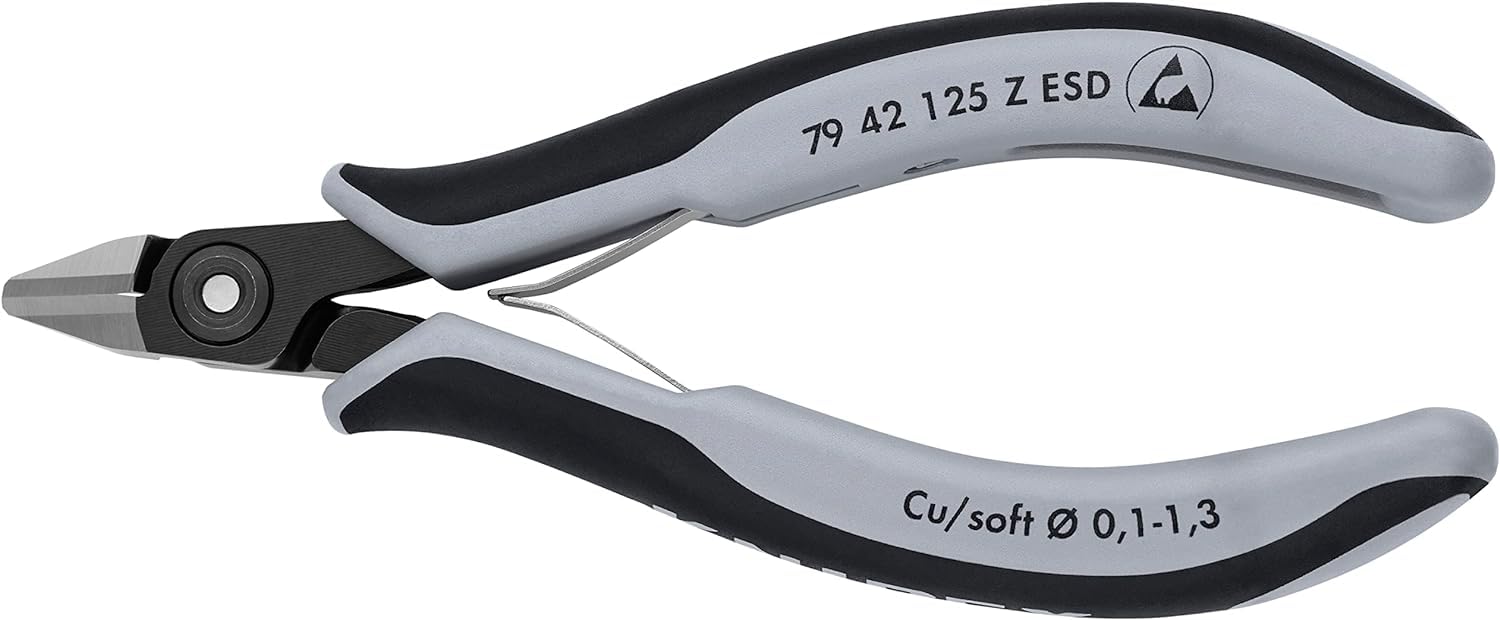 KNIPEX Alicates de precisión de corte diagonal para electrónica ESD con mangos multicomponente 125 mm, 79 42 125 Z ESD