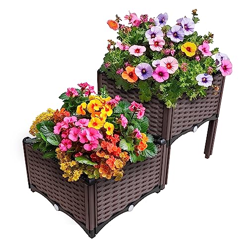 Holy Fire Elevated Raised Garden Bed - Ideal for Patio, Balcony, Yard - Grow Veggies, Flowers, and Plants - Outdoor Gardening Solution - Durable Container for Garden Supplies (2 Set - B)