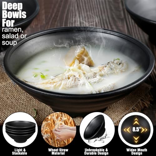 shopwithgreen Thin Plastic & Wheat Straw Japanese Ramen Bowl Set of 4, 44 OZ Large Ramen Bowls for Pho Thai Udon Noodles Soup, Dishwasher & Microwave Safe Bowls, Wheat Straw Bowls Set, NOT CERAMIC - image 3