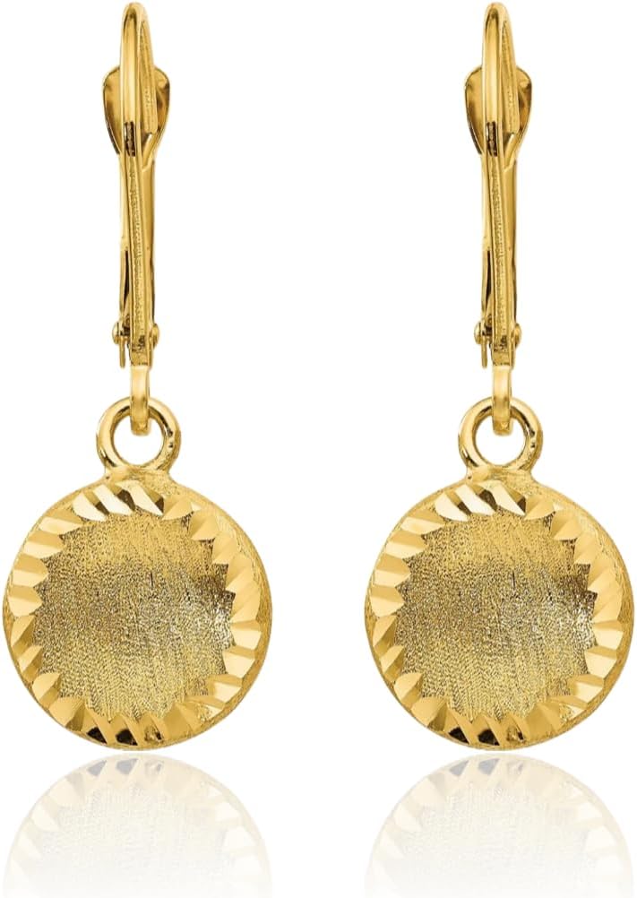 14K Yellow Gold Diamond Cut Textured Dangle Drop Earrings Leverback For Women Italian Gift 30mm - Image 5
