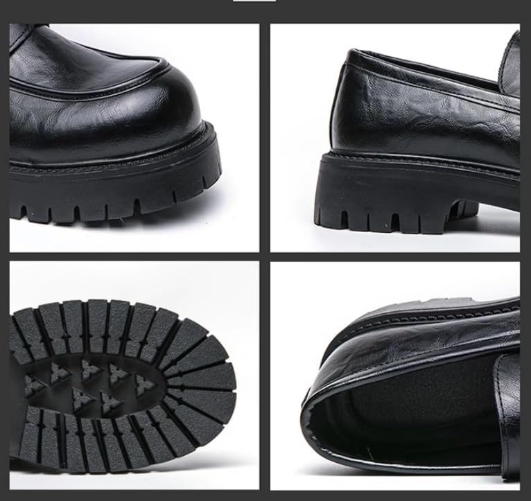 Men's Comfortable Soft Leather Round Toe Loafers Platform Chunky Fashion Business Casual Formal Work Shoes Retro Anti-Slip Lug Sole Slip-On Penny Loafers for Men2