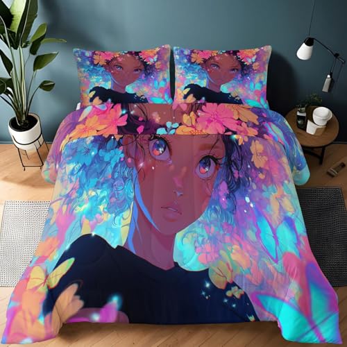 Edredón 135 x 200 cm con Estampado,Anime Chica Mariposa Edredón sin Funda Reversible Lightweight Warm Duvet Acolchado para Multicolor - Adecuado para Todas Las Estaciones