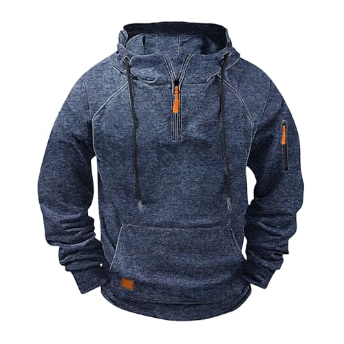 Men's Hooded Sweatshirt with Pocket Quarter Zip Long Sleeve Drawstring Pullover Shirts Outdoor Adventures Blouse Plus Size