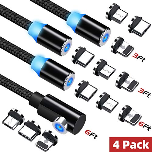 Magnetic Charging Cable, Ankndo 3 in 1 Magnetic Phone Charger Cable [4-Pack, 3ft/3ft/6ft/6ft]